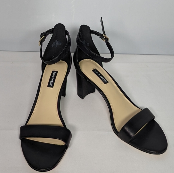 NEW Nine West Womens Leather Pruce Block Heel Sandal Black Nappa Sz 8 black - Picture 2 of 4